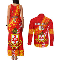 Custom Kolisi Tonga Couples Matching Tank Maxi Dress and Long Sleeve Button Shirts Tongan Kupesi Pattern LT05 - Polynesian Pride