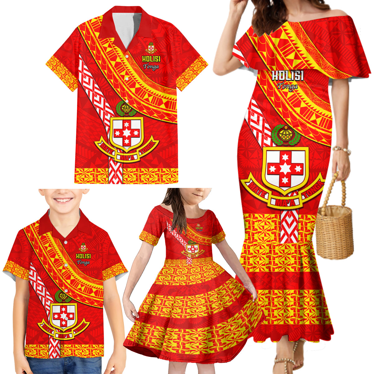 Custom Kolisi Tonga Family Matching Mermaid Dress and Hawaiian Shirt Tongan Kupesi Pattern LT05 - Polynesian Pride