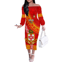Custom Kolisi Tonga Family Matching Off Shoulder Long Sleeve Dress and Hawaiian Shirt Tongan Kupesi Pattern LT05 Mom's Dress Red - Polynesian Pride