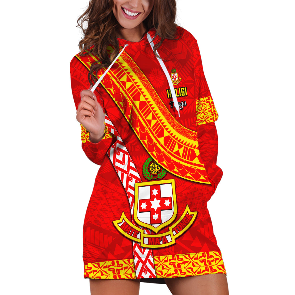 Custom Kolisi Tonga Hoodie Dress Tongan Kupesi Pattern LT05 Red - Polynesian Pride