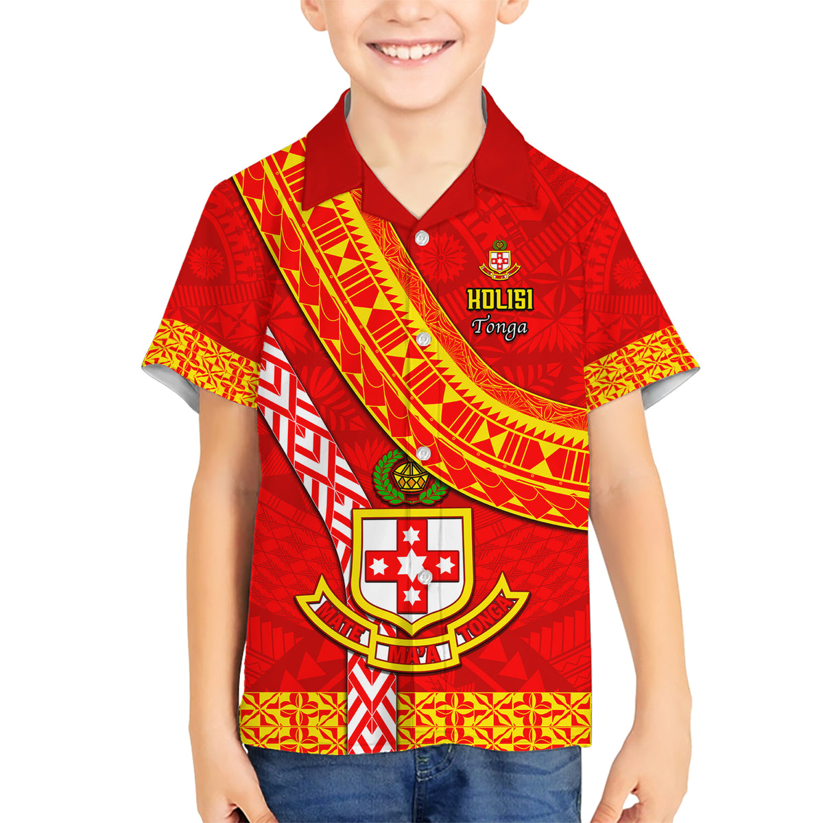Custom Kolisi Tonga Kid Hawaiian Shirt Tongan Kupesi Pattern LT05 Kid Red - Polynesian Pride