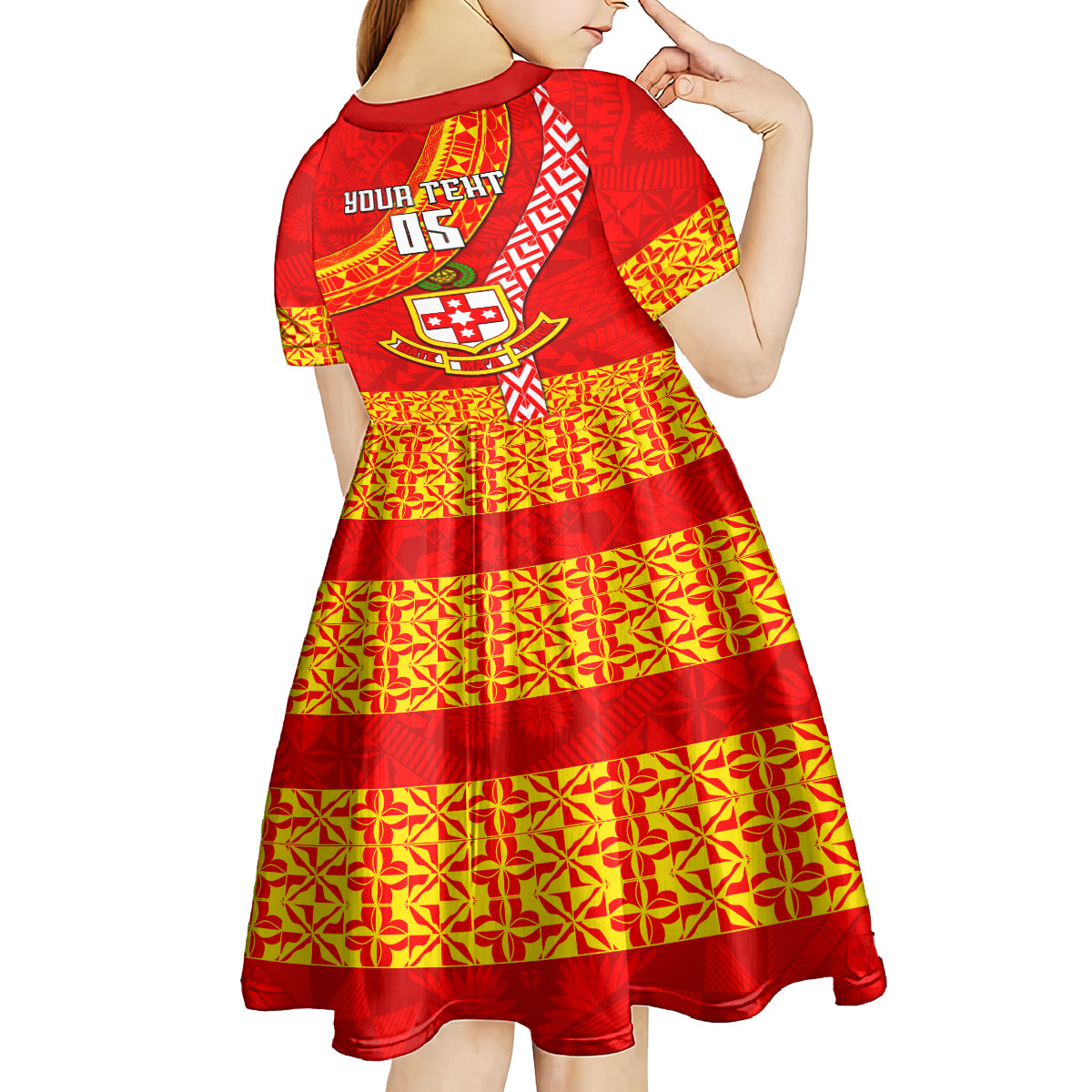 Custom Kolisi Tonga Kid Short Sleeve Dress Tongan Kupesi Pattern LT05 - Polynesian Pride