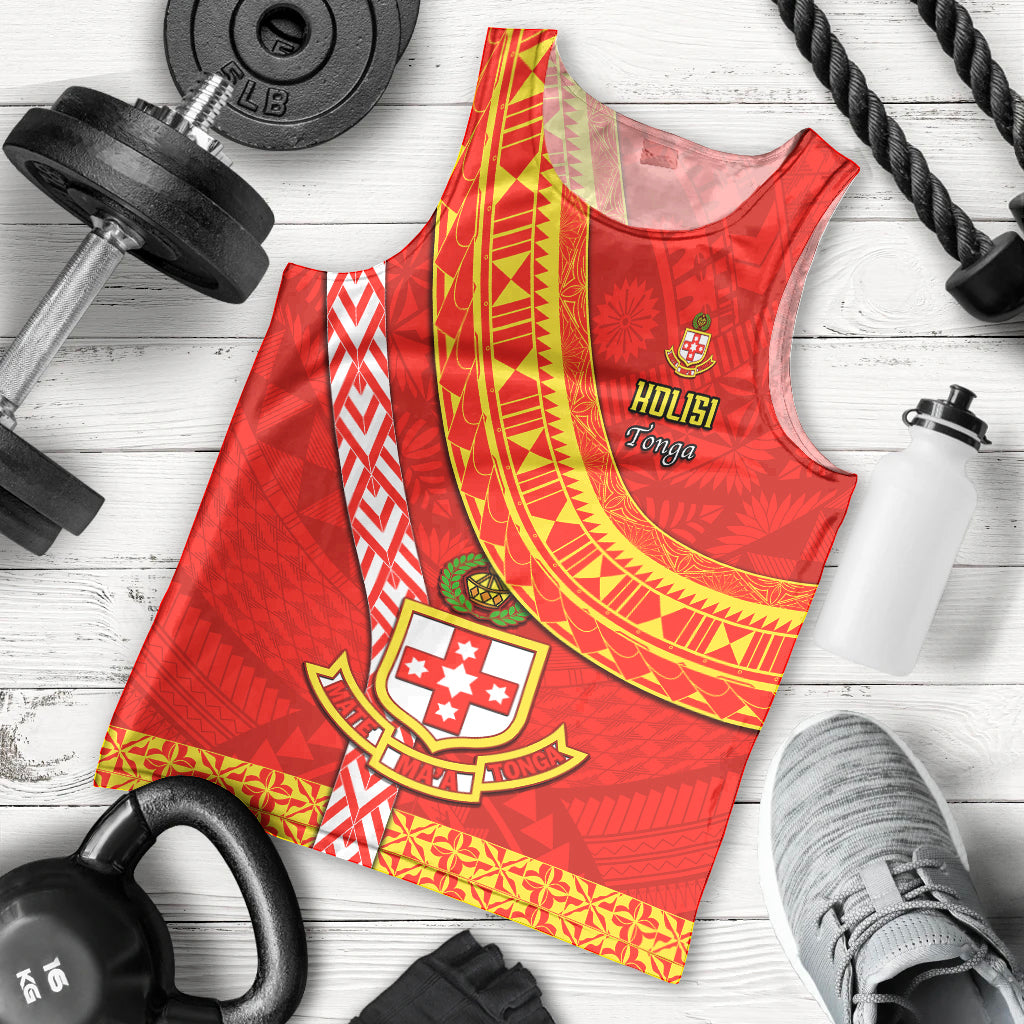 Custom Kolisi Tonga Men Tank Top Tongan Kupesi Pattern LT05 Red - Polynesian Pride