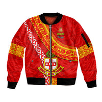 Custom Kolisi Tonga Sleeve Zip Bomber Jacket Tongan Kupesi Pattern LT05 Unisex Red - Polynesian Pride