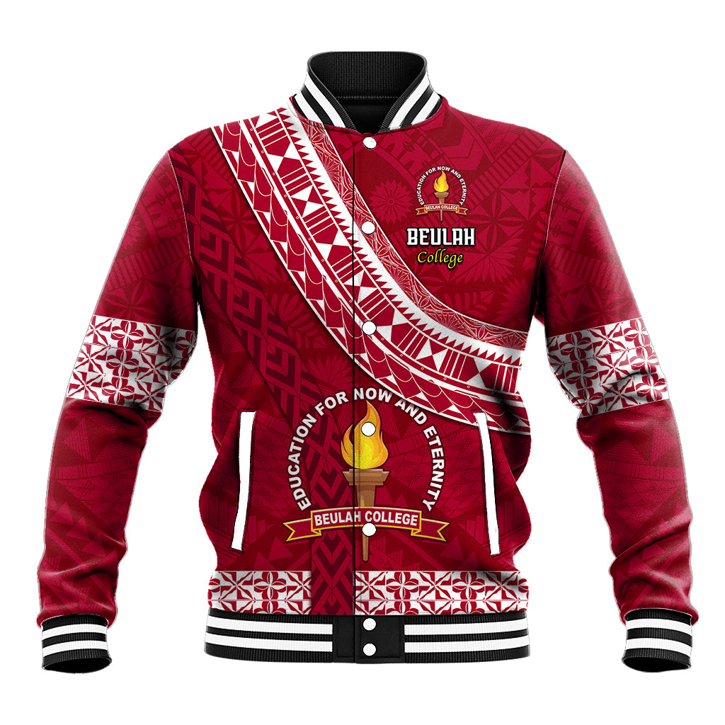 Custom Beulah College Baseball Jacket Tongan Kupesi Pattern LT05 Unisex Red - Polynesian Pride