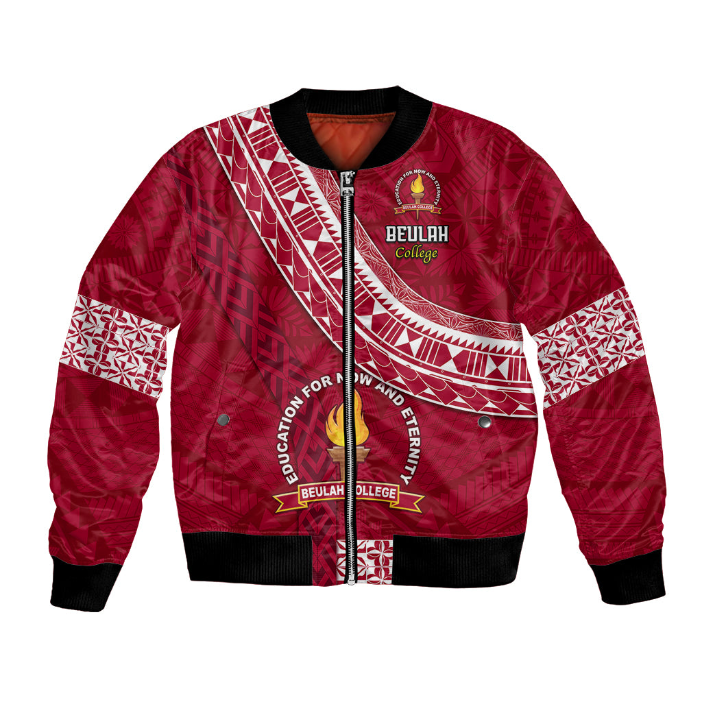 Custom Beulah College Bomber Jacket Tongan Kupesi Pattern LT05 Unisex Red - Polynesian Pride