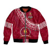 Custom Beulah College Bomber Jacket Tongan Kupesi Pattern LT05 Unisex Red - Polynesian Pride