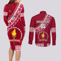 Custom Beulah College Couples Matching Long Sleeve Bodycon Dress and Long Sleeve Button Shirts Tongan Kupesi Pattern LT05 - Polynesian Pride