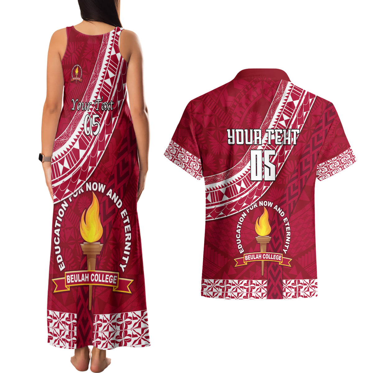 Custom Beulah College Couples Matching Tank Maxi Dress and Hawaiian Shirt Tongan Kupesi Pattern LT05 - Polynesian Pride
