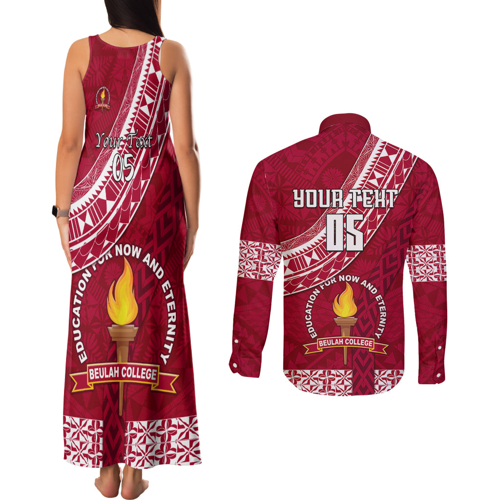 Custom Beulah College Couples Matching Tank Maxi Dress and Long Sleeve Button Shirts Tongan Kupesi Pattern LT05 - Polynesian Pride