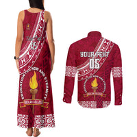 Custom Beulah College Couples Matching Tank Maxi Dress and Long Sleeve Button Shirts Tongan Kupesi Pattern LT05 - Polynesian Pride