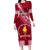 Custom Beulah College Family Matching Long Sleeve Bodycon Dress and Hawaiian Shirt Tongan Kupesi Pattern LT05 Mom's Dress Red - Polynesian Pride