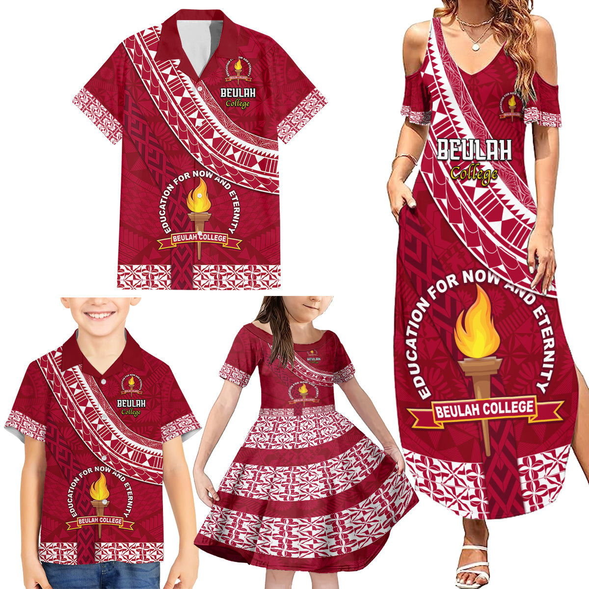 Custom Beulah College Family Matching Summer Maxi Dress and Hawaiian Shirt Tongan Kupesi Pattern LT05 - Polynesian Pride