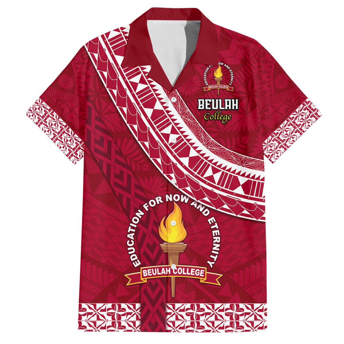 Custom Beulah College Hawaiian Shirt Tongan Kupesi Pattern LT05 Red - Polynesian Pride