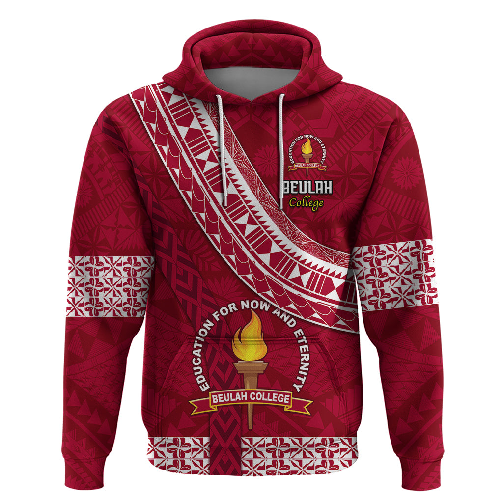 Custom Beulah College Hoodie Tongan Kupesi Pattern LT05 Pullover Hoodie Red - Polynesian Pride