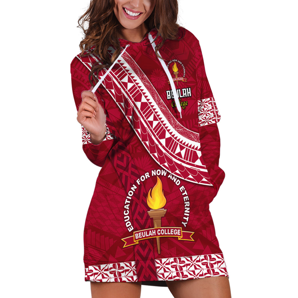 Custom Beulah College Hoodie Dress Tongan Kupesi Pattern LT05 Red - Polynesian Pride