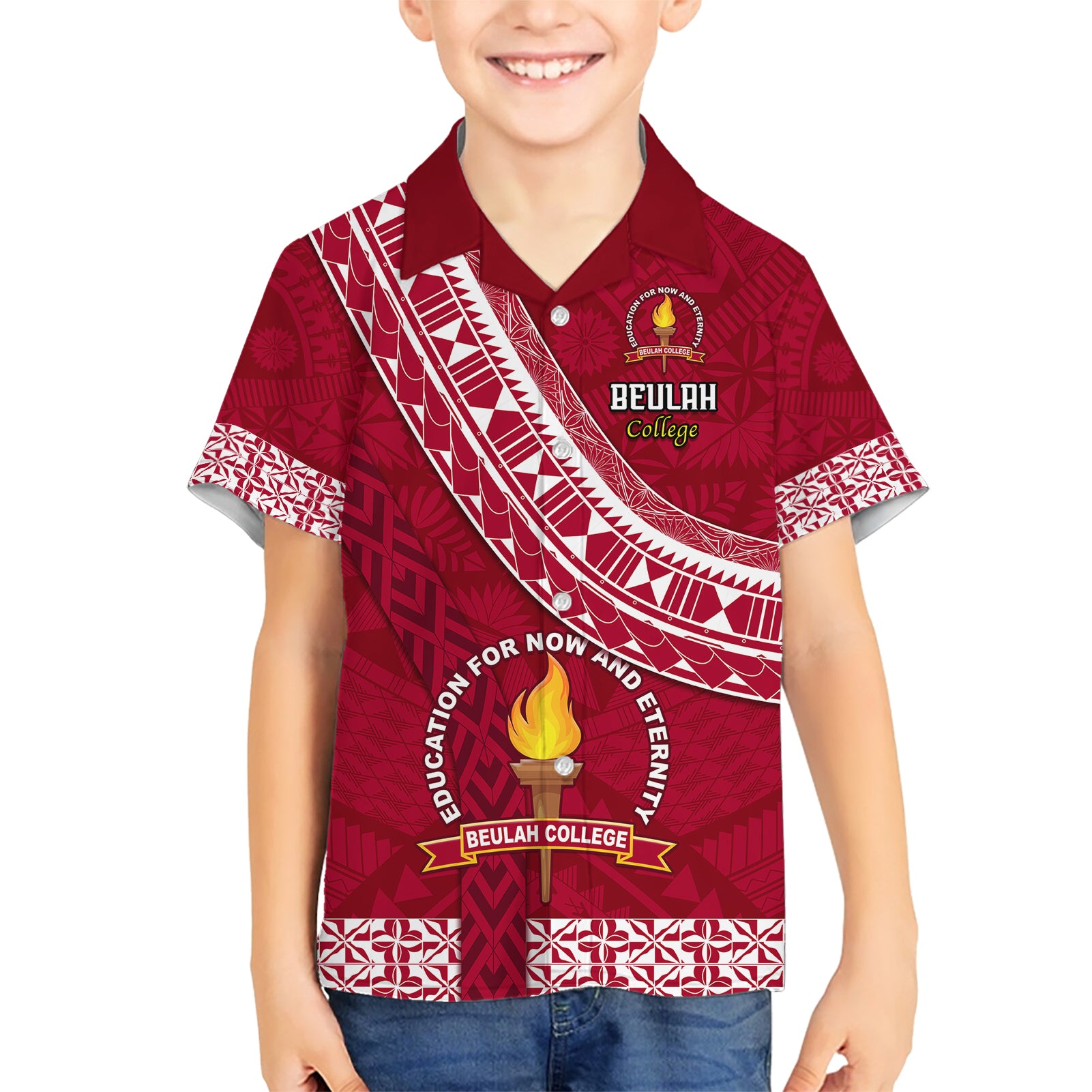 custom-beulah-college-kid-hawaiian-shirt-tongan-kupesi-pattern