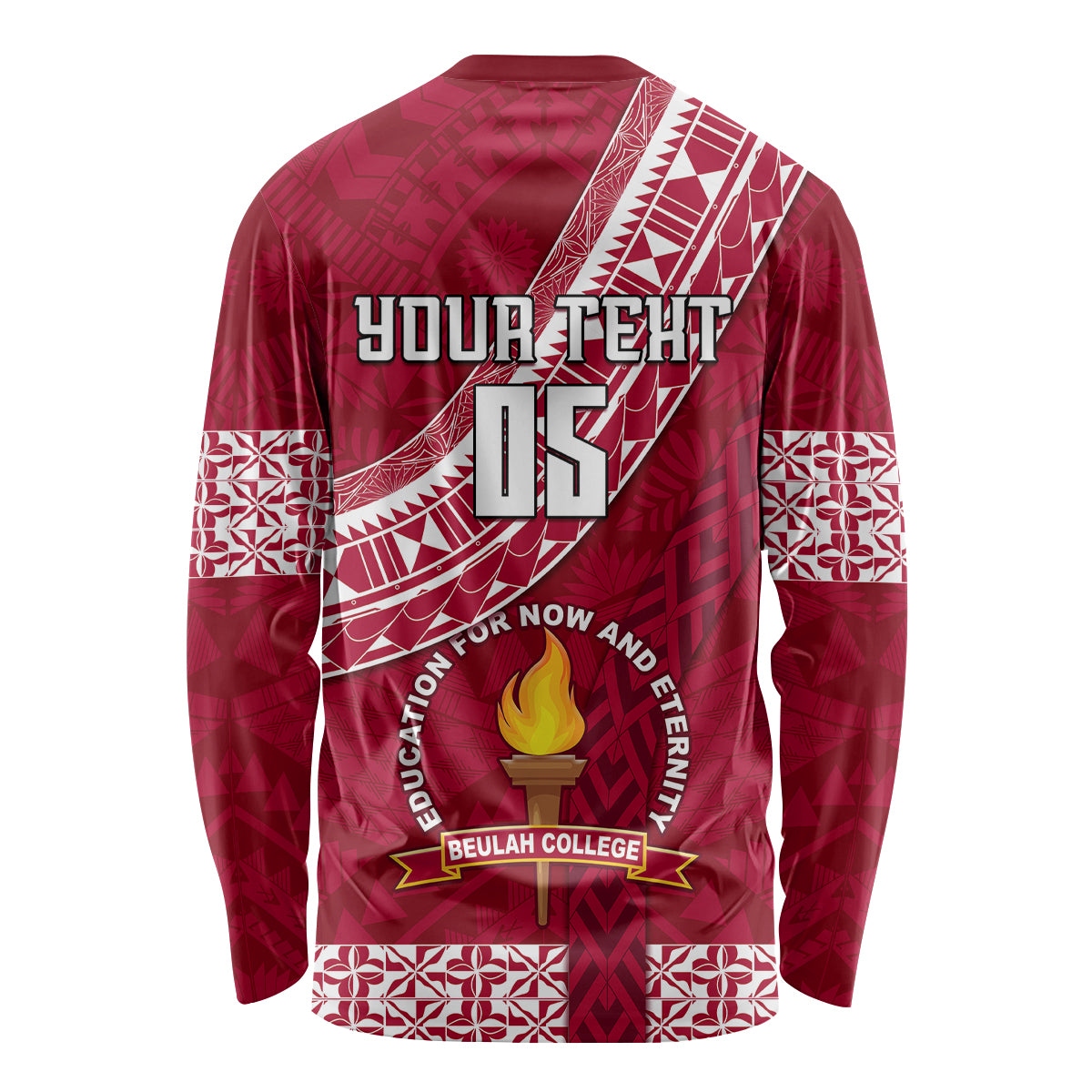 Custom Beulah College Long Sleeve Shirt Tongan Kupesi Pattern LT05 - Polynesian Pride