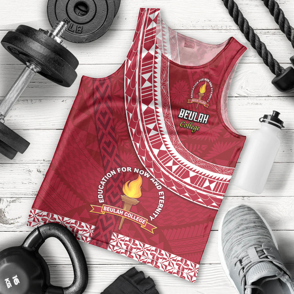 Custom Beulah College Men Tank Top Tongan Kupesi Pattern LT05 Red - Polynesian Pride