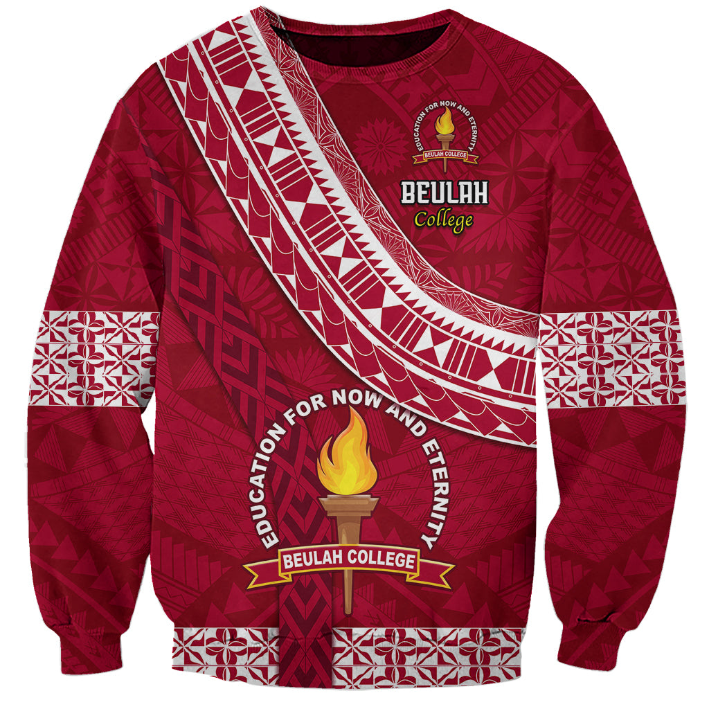 Custom Beulah College Sweatshirt Tongan Kupesi Pattern LT05 Unisex Red - Polynesian Pride