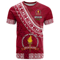 Custom Beulah College T Shirt Tongan Kupesi Pattern LT05 Red - Polynesian Pride