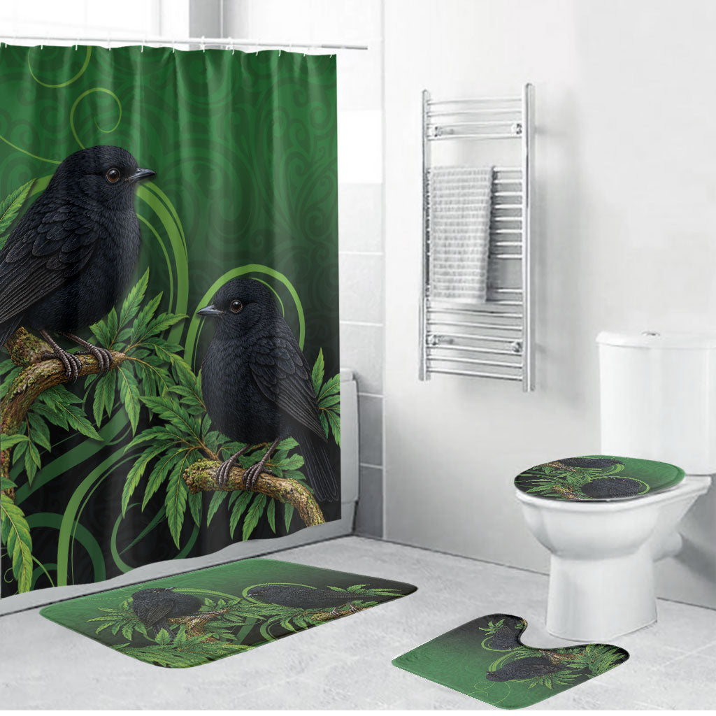 New Zealand Black Robin Bathroom Set Karure Maori Koru Art Tattoo LT05 Bathroom Set (4 pcs) Green - Polynesian Pride