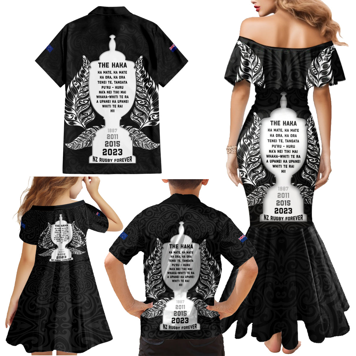 New Zealand Rugby Family Matching Mermaid Dress and Hawaiian Shirt The Haka With Champions Cup LT05 - Polynesian Pride