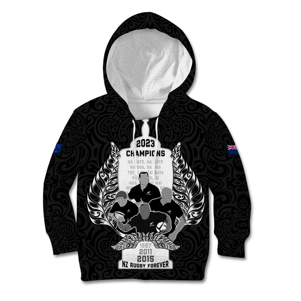 New Zealand Rugby Kid Hoodie The Haka With Champions Cup LT05 Hoodie Black - Polynesian Pride