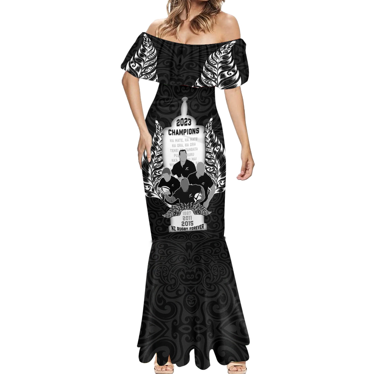 New Zealand Rugby Mermaid Dress The Haka With Champions Cup LT05 - Polynesian Pride