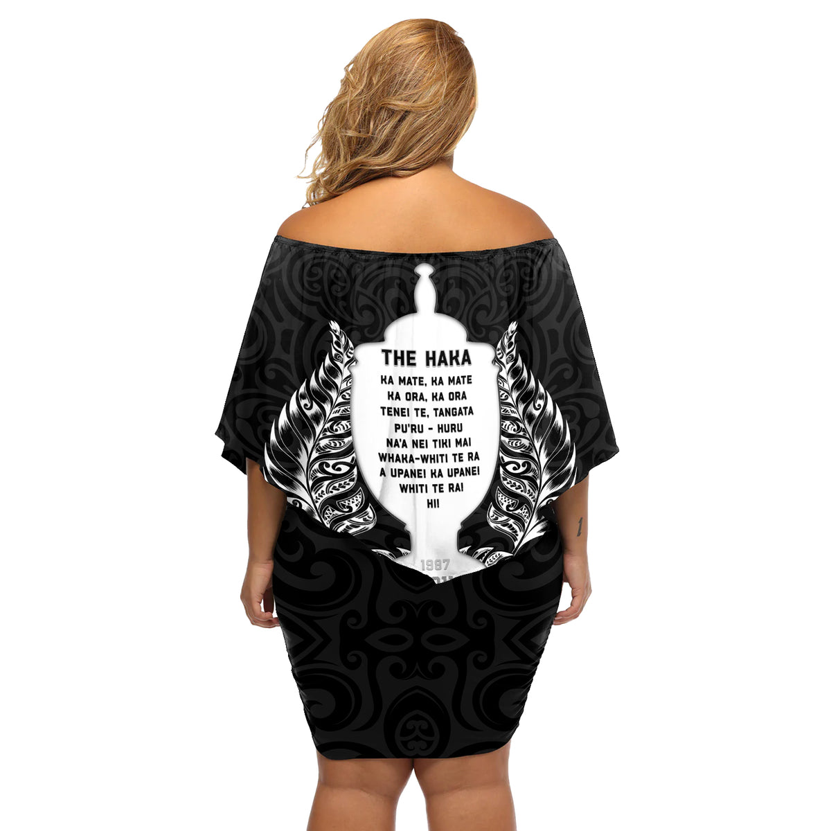 New Zealand Rugby Off Shoulder Short Dress The Haka With Champions Cup LT05 - Polynesian Pride