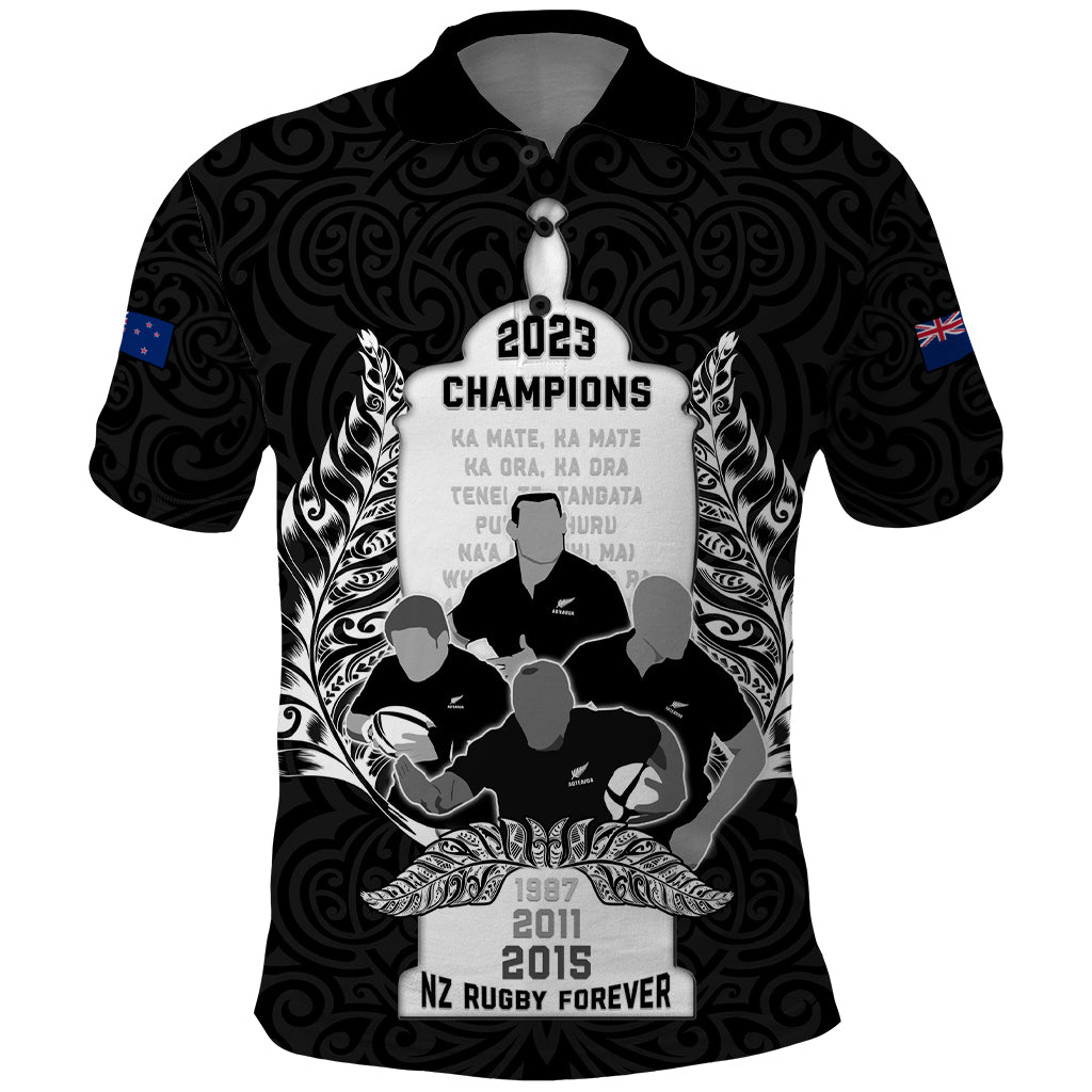 New Zealand Rugby Polo Shirt The Haka With Champions Cup LT05 Black - Polynesian Pride