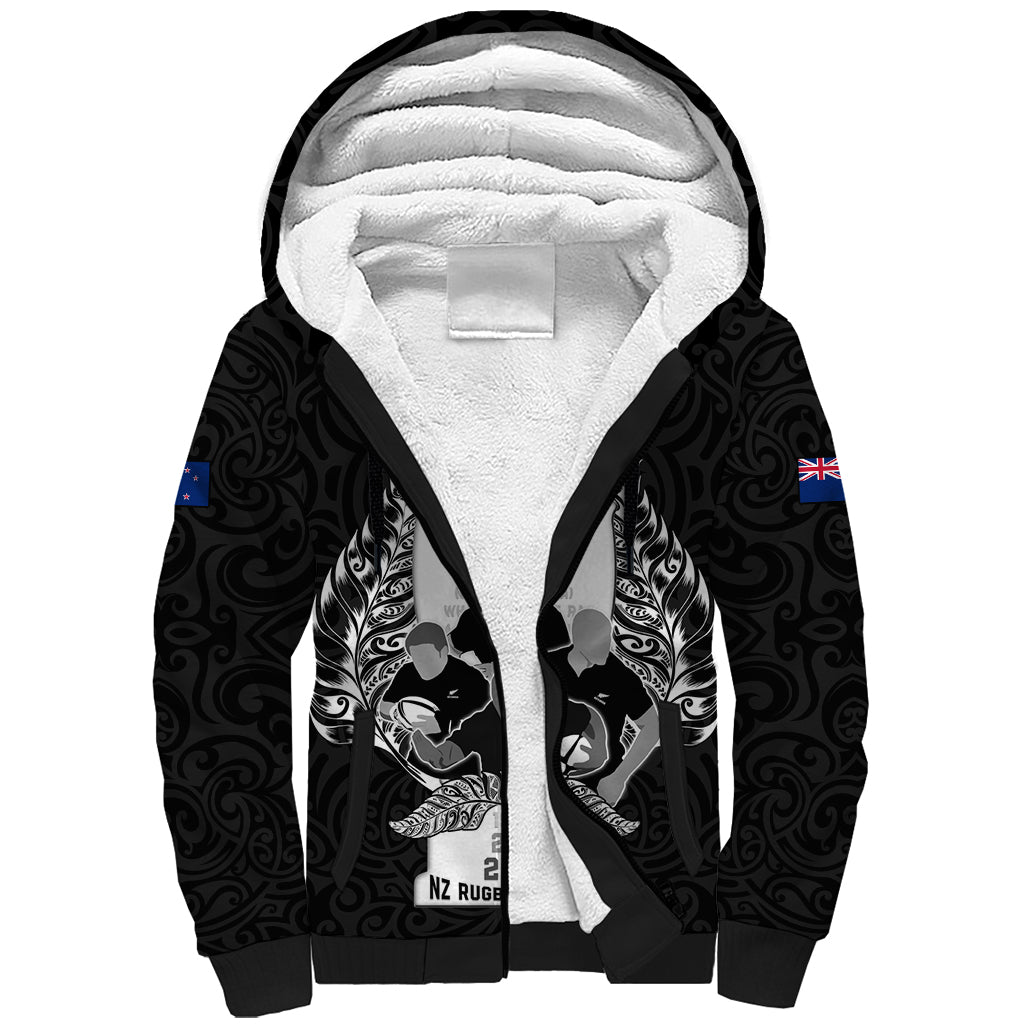 New Zealand Rugby Sherpa Hoodie The Haka With Champions Cup LT05 Unisex Black - Polynesian Pride