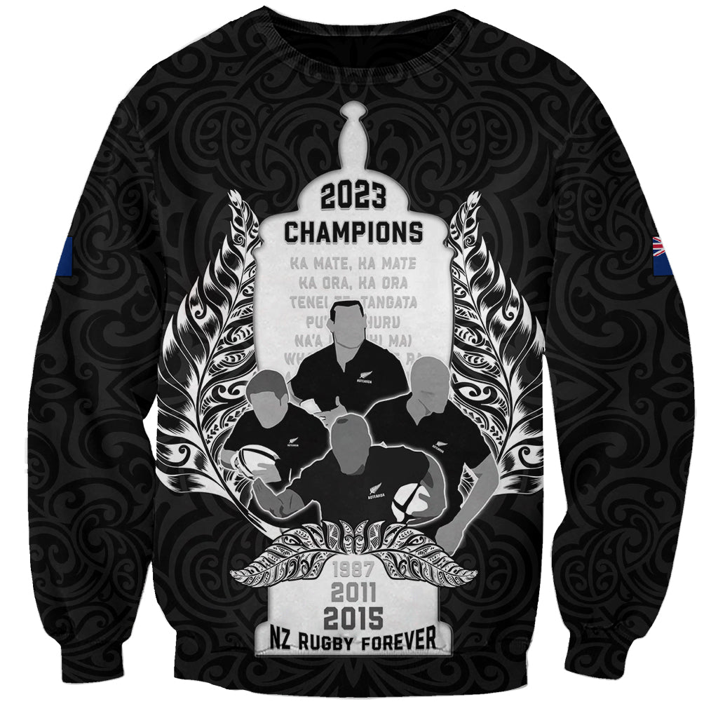 New Zealand Rugby Sweatshirt The Haka With Champions Cup LT05 Unisex Black - Polynesian Pride