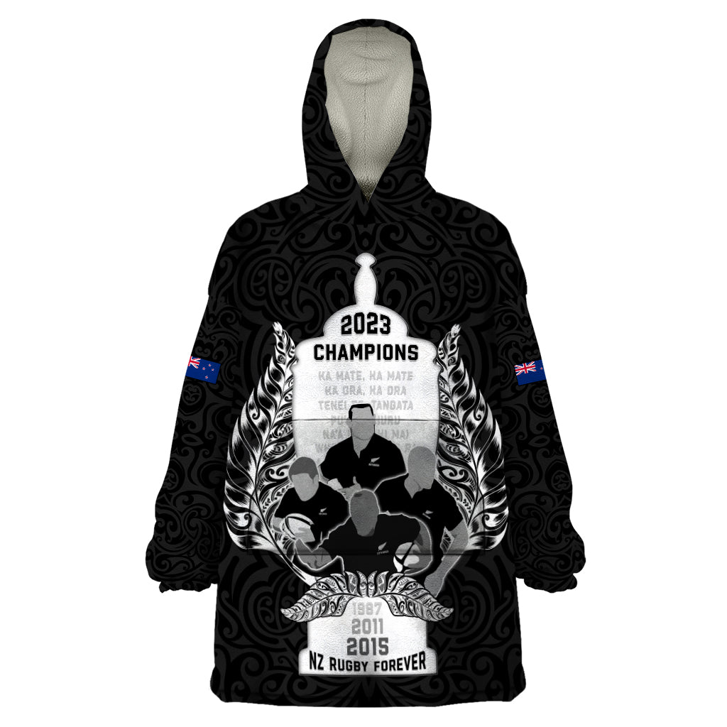 New Zealand Rugby Wearable Blanket Hoodie The Haka With Champions Cup LT05 One Size Black - Polynesian Pride