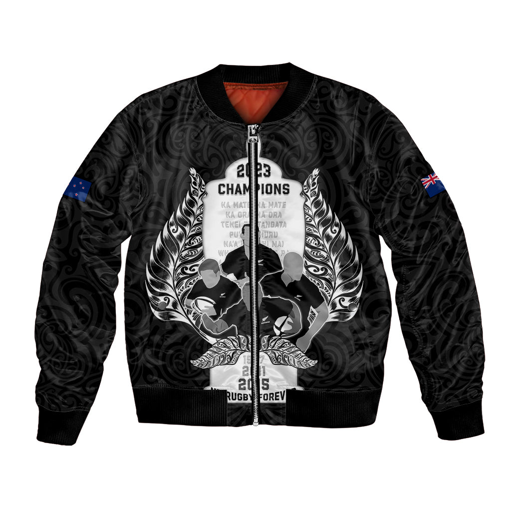 Custom New Zealand Rugby Bomber Jacket The Haka With Champions Cup LT05 Unisex Black - Polynesian Pride