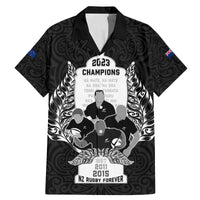 Custom New Zealand Rugby Family Matching Mermaid Dress and Hawaiian Shirt The Haka With Champions Cup LT05 Dad's Shirt - Short Sleeve Black - Polynesian Pride