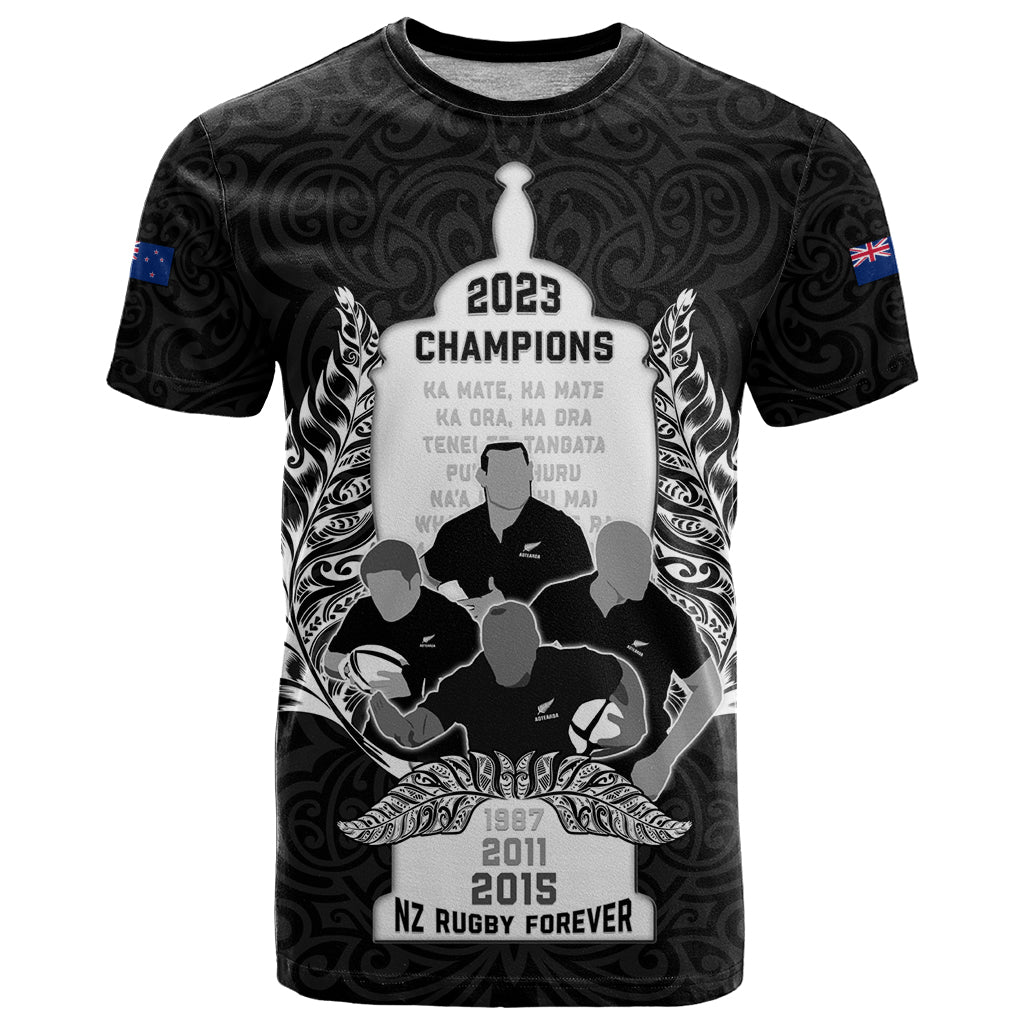 Custom New Zealand Rugby T Shirt The Haka With Champions Cup LT05 Black - Polynesian Pride