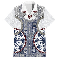 Hawaii Family Matching Off Shoulder Short Dress and Hawaiian Shirt Barkcloth Pattern Vintage Style LT05 Dad's Shirt - Short Sleeve Blue - Polynesian Pride