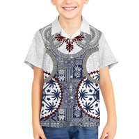 Hawaii Family Matching Tank Maxi Dress and Hawaiian Shirt Barkcloth Pattern Vintage Style LT05 Son's Shirt Blue - Polynesian Pride