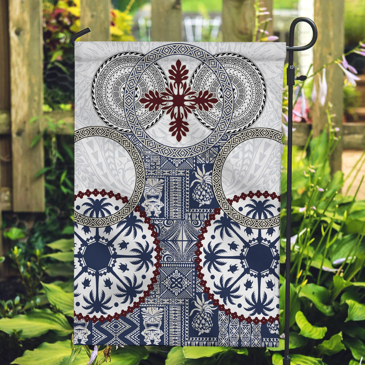 Hawaii Garden Flag Barkcloth Pattern Vintage Style LT05 Garden Flag Blue - Polynesian Pride