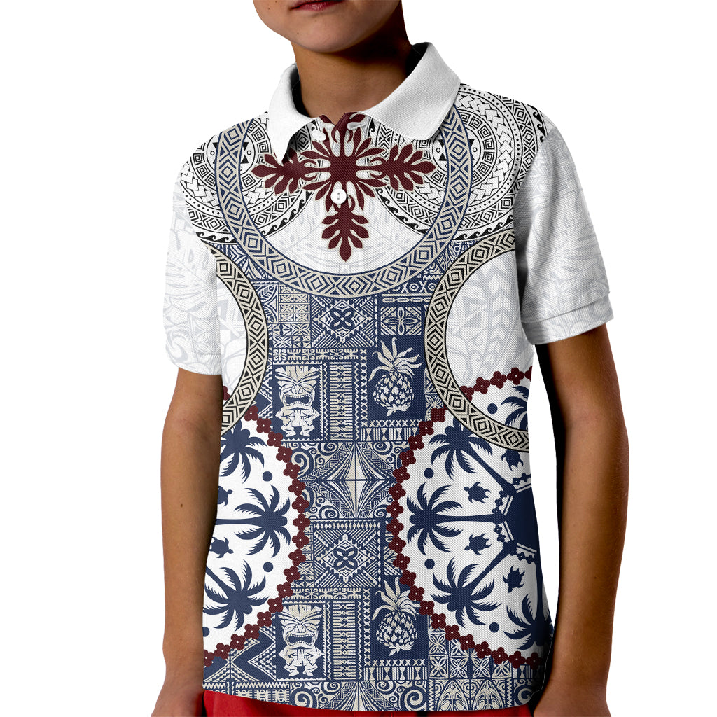 Hawaii Kid Polo Shirt Barkcloth Pattern Vintage Style LT05 Kid Blue - Polynesian Pride