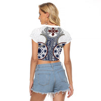 Hawaii Raglan Cropped T Shirt Barkcloth Pattern Vintage Style LT05 - Polynesian Pride