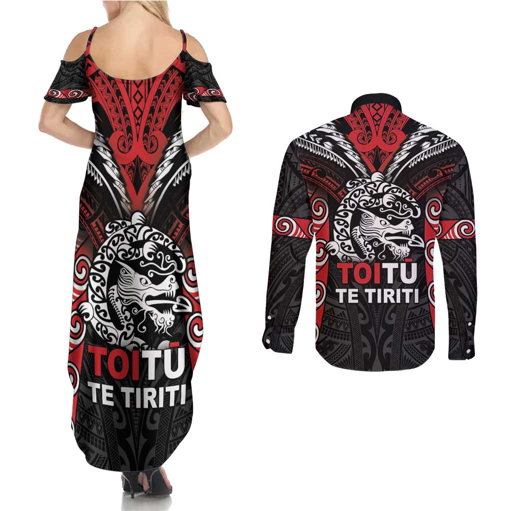 Aotearoa Mana Maori Couples Matching Summer Maxi Dress and Long Sleeve Button Shirt Toitu Te Tiriti LT05 - Polynesian Pride