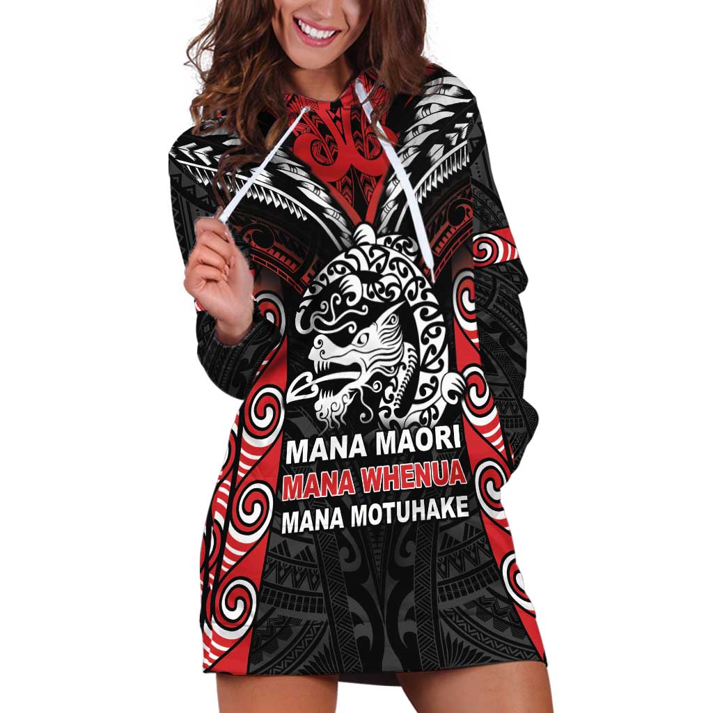 Aotearoa Mana Maori Hoodie Dress Toitu Te Tiriti LT05 Black - Polynesian Pride