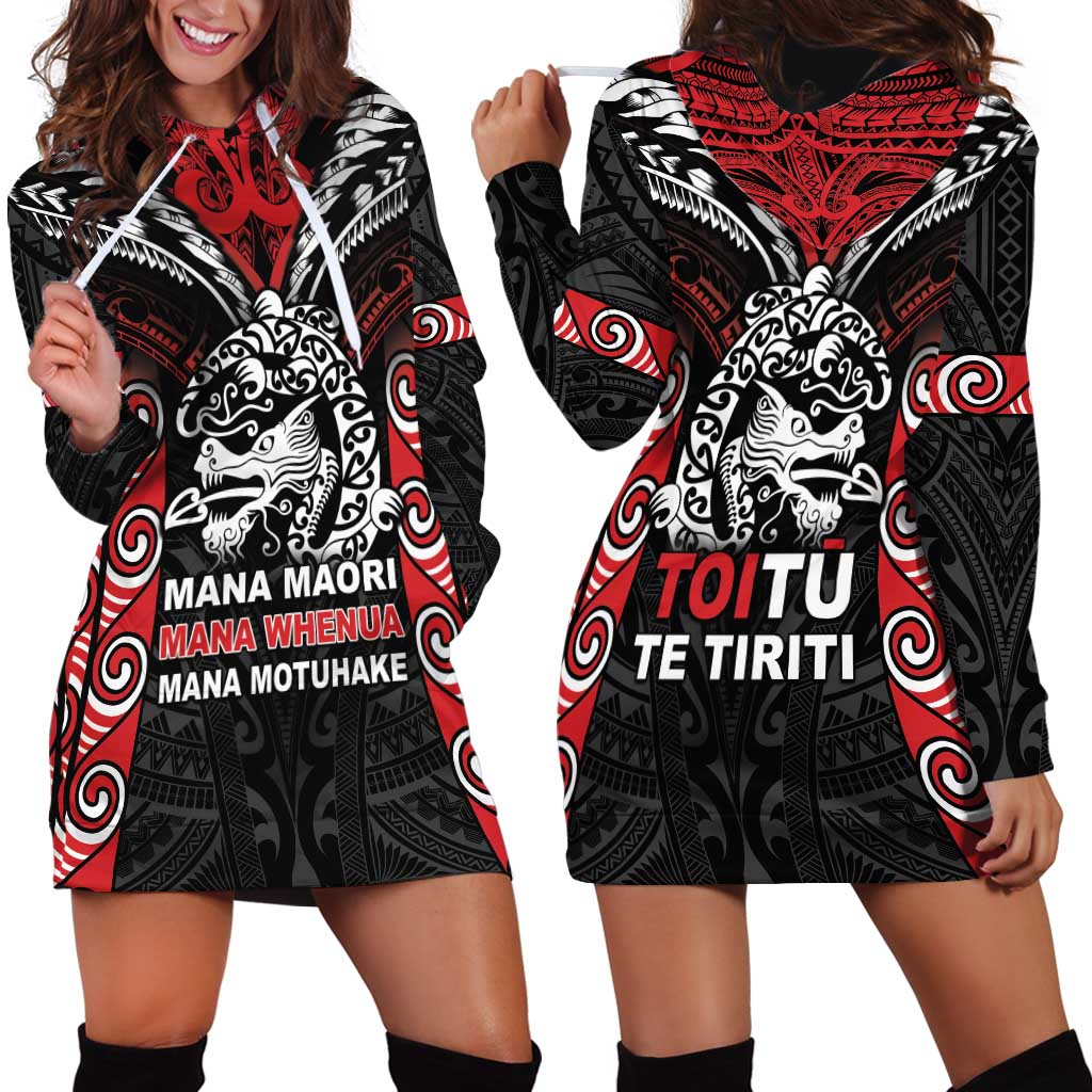 Aotearoa Mana Maori Hoodie Dress Toitu Te Tiriti LT05 - Polynesian Pride