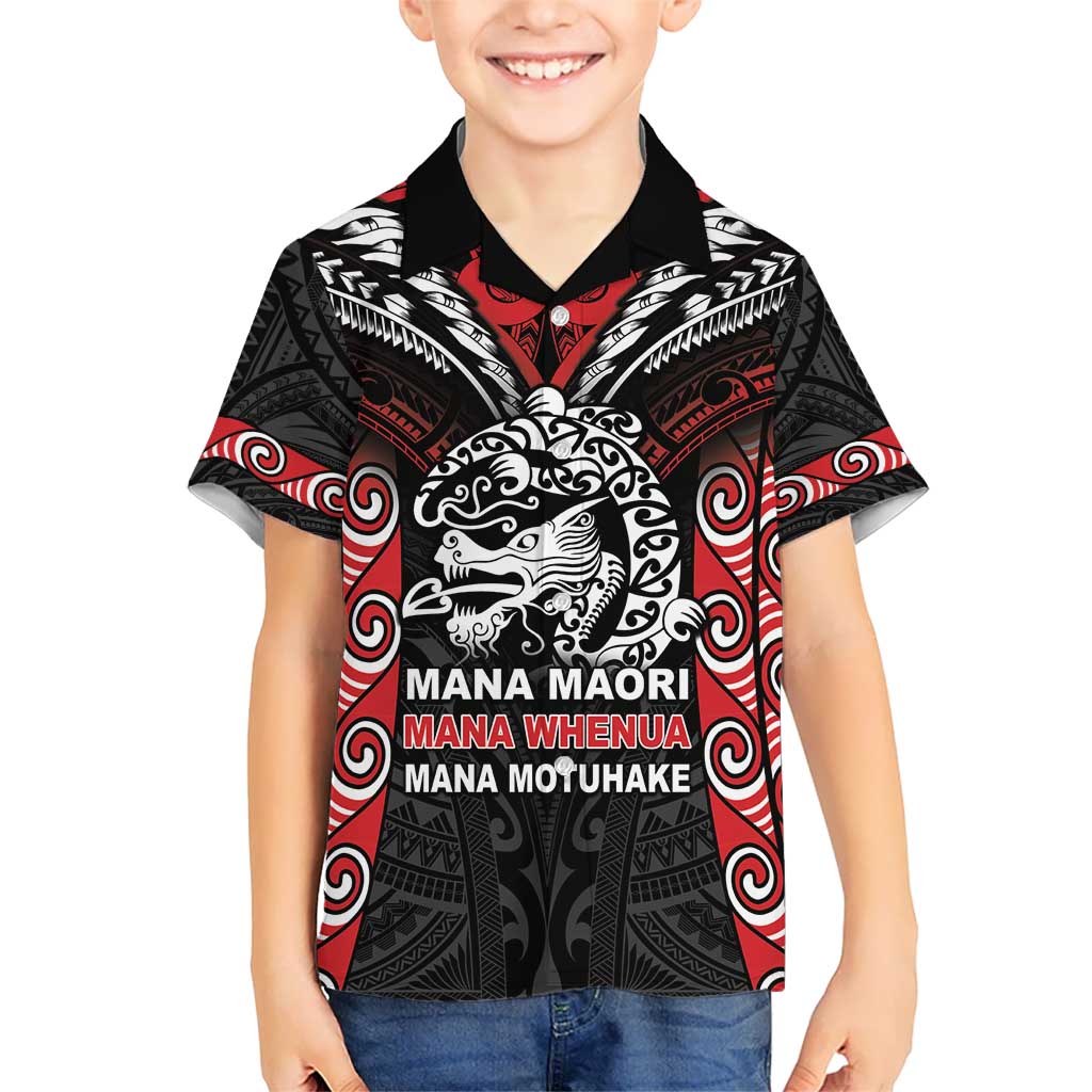 Aotearoa Mana Maori Kid Hawaiian Shirt Toitu Te Tiriti LT05 Kid Black - Polynesian Pride