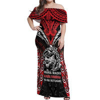 Aotearoa Mana Maori Off Shoulder Maxi Dress Toitu Te Tiriti LT05 Women Black - Polynesian Pride