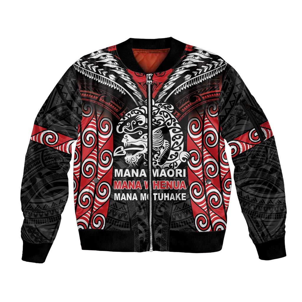 Aotearoa Mana Maori Sleeve Zip Bomber Jacket Toitu Te Tiriti