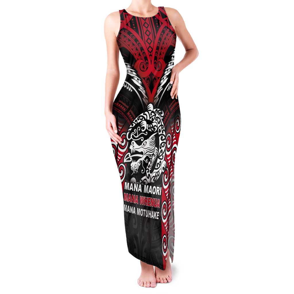 Aotearoa Mana Maori Tank Maxi Dress Toitu Te Tiriti LT05 Women Black - Polynesian Pride