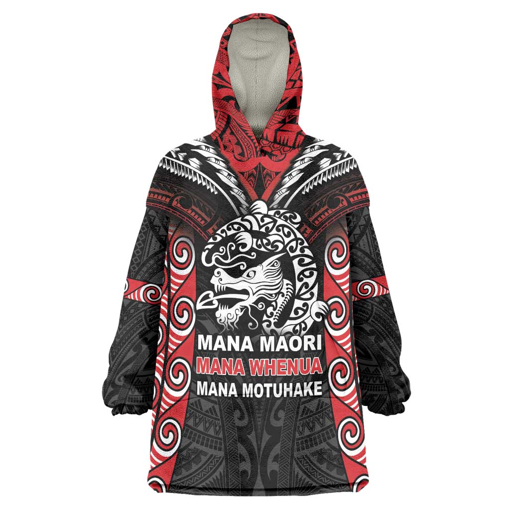 Aotearoa Mana Maori Wearable Blanket Hoodie Toitu Te Tiriti LT05 One Size Black - Polynesian Pride
